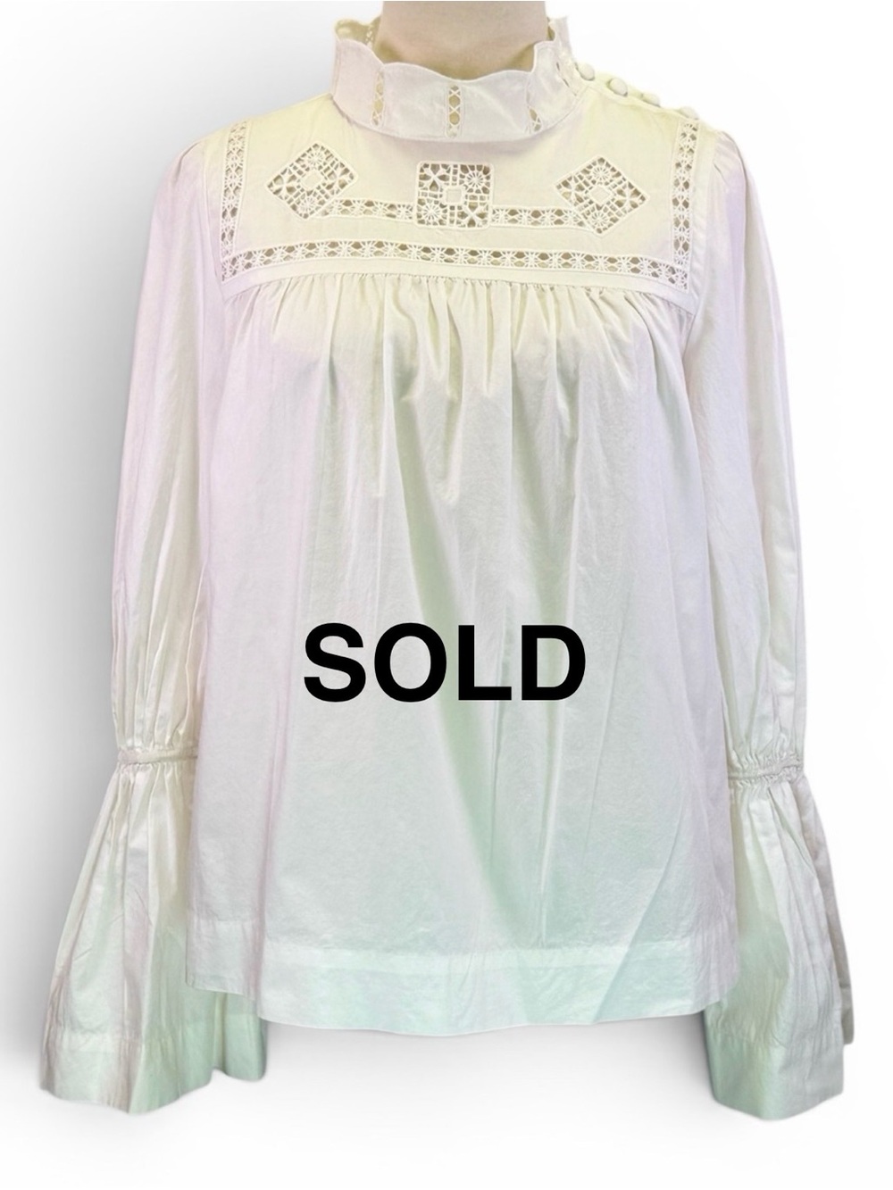 Free People Another Eternity Blouse White Victorian Eyelet Bell Sleeve Size M